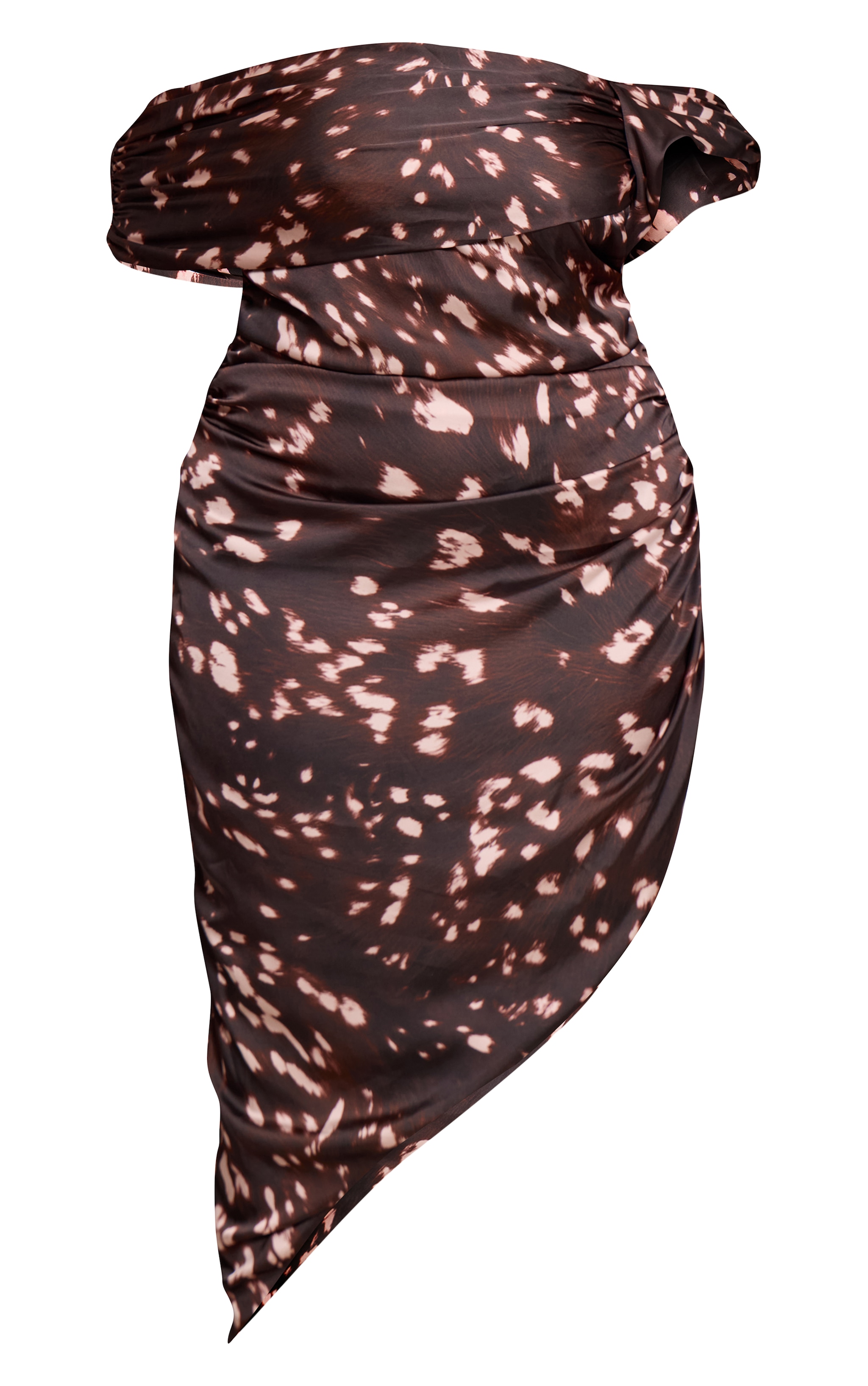 Plus Robe marron imprimé abstrait à col bardot et ourlet asymétrique image 5