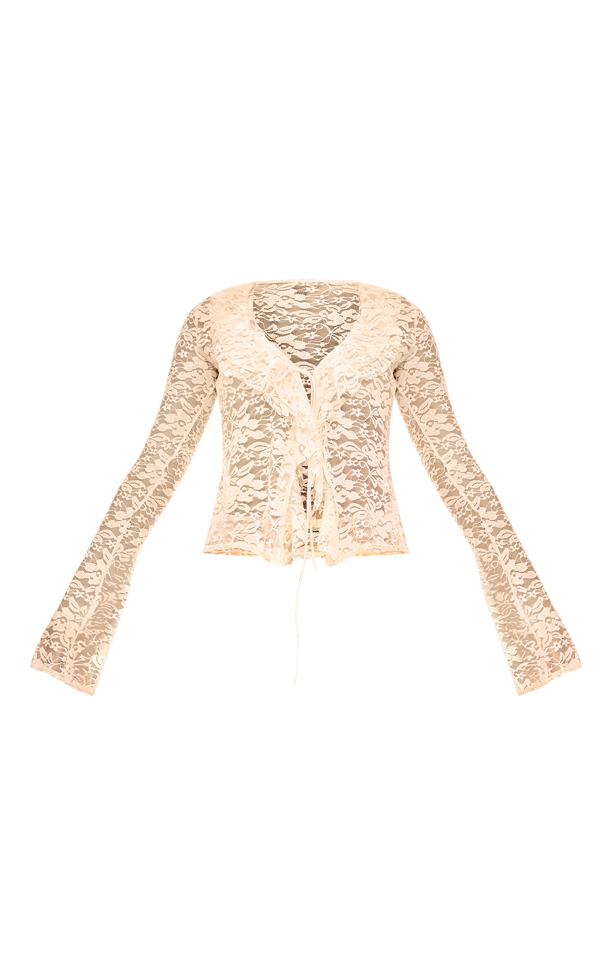 Chemise en dentelle blanche fleurie à détail noeud sur le devant et volants image 5