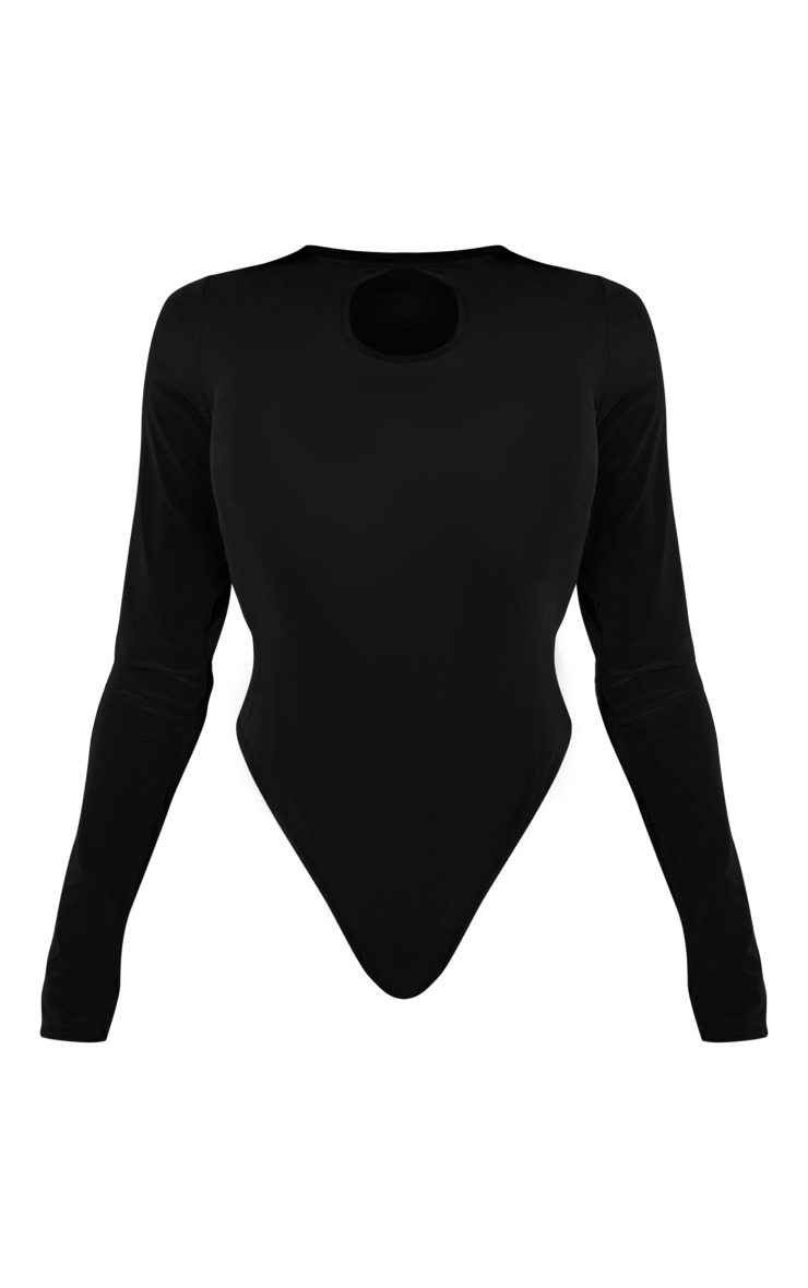 Black Slinky Long Sleeve Cut Out Bodysuit image 5