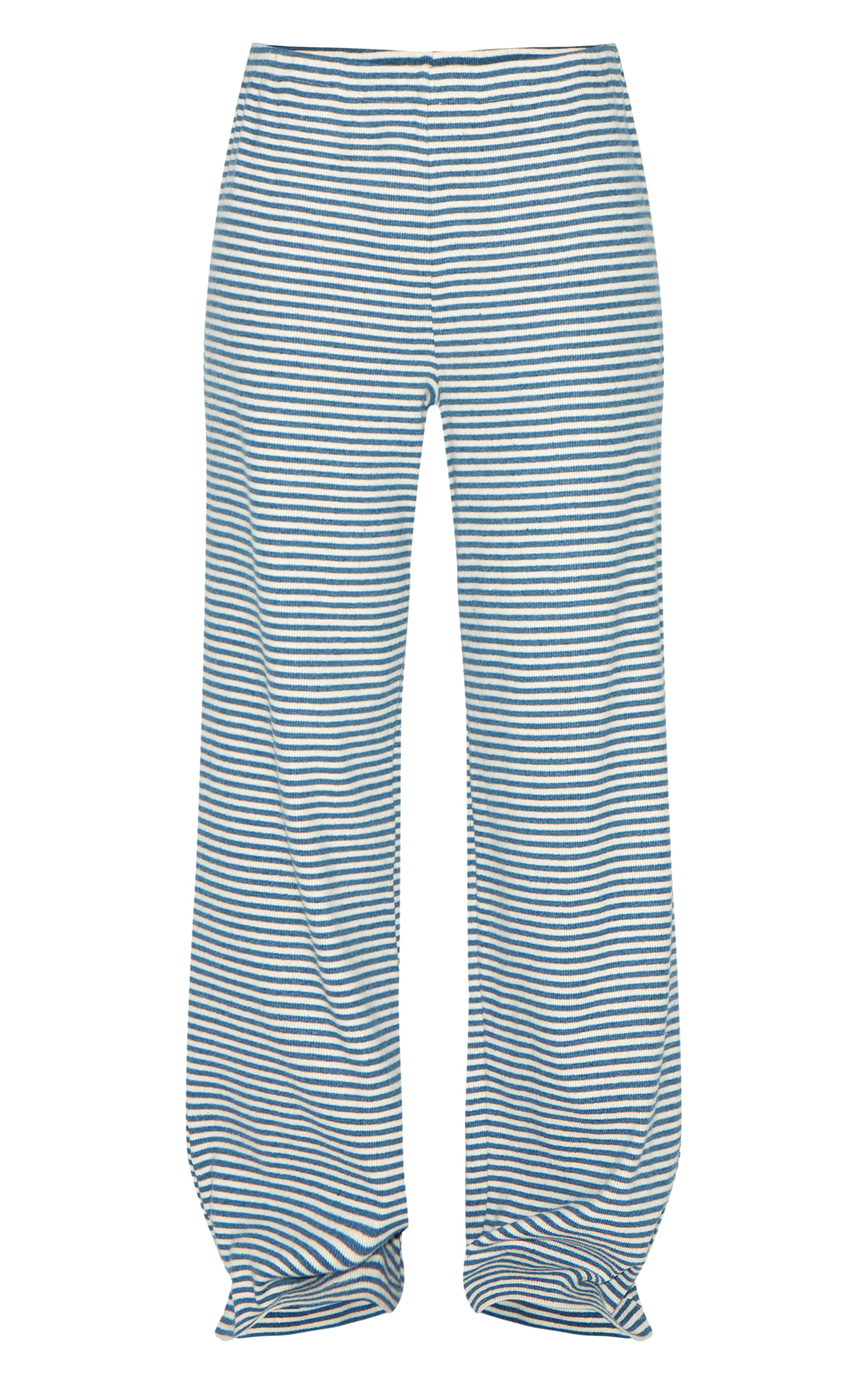 Blue Brushed Rib Striped Mid Rise Wide Leg Pants image 5