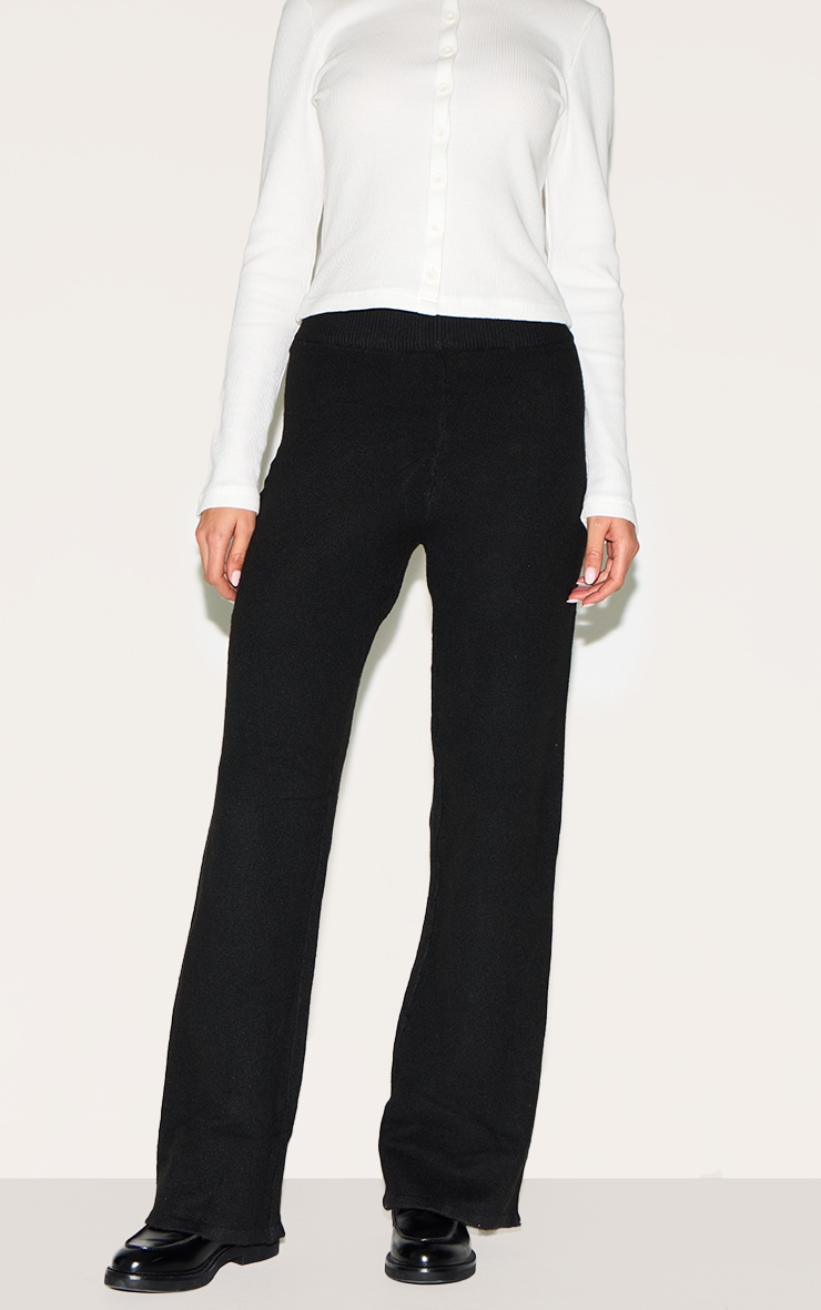 Black Soft Knit Wide Leg Pants image 2