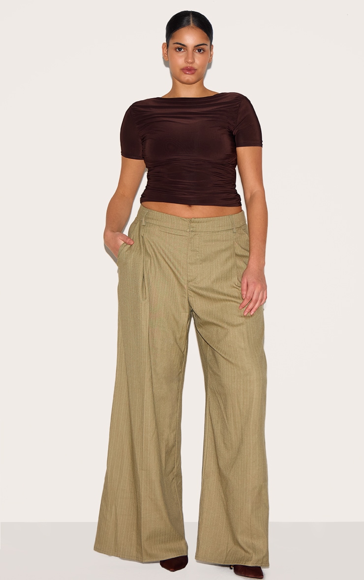 Plus Pantalon de tailleur droit tissé deluxe vert olive à fines rayures image 2