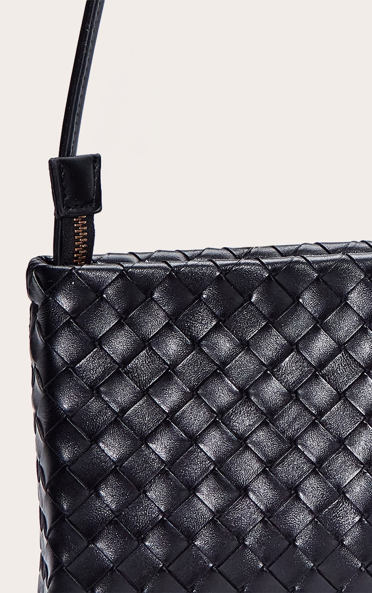 Black Weave Structured Mini Shoulder Bag image 5