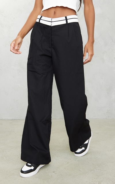 Black Turn Over Waist Straight Leg Pants