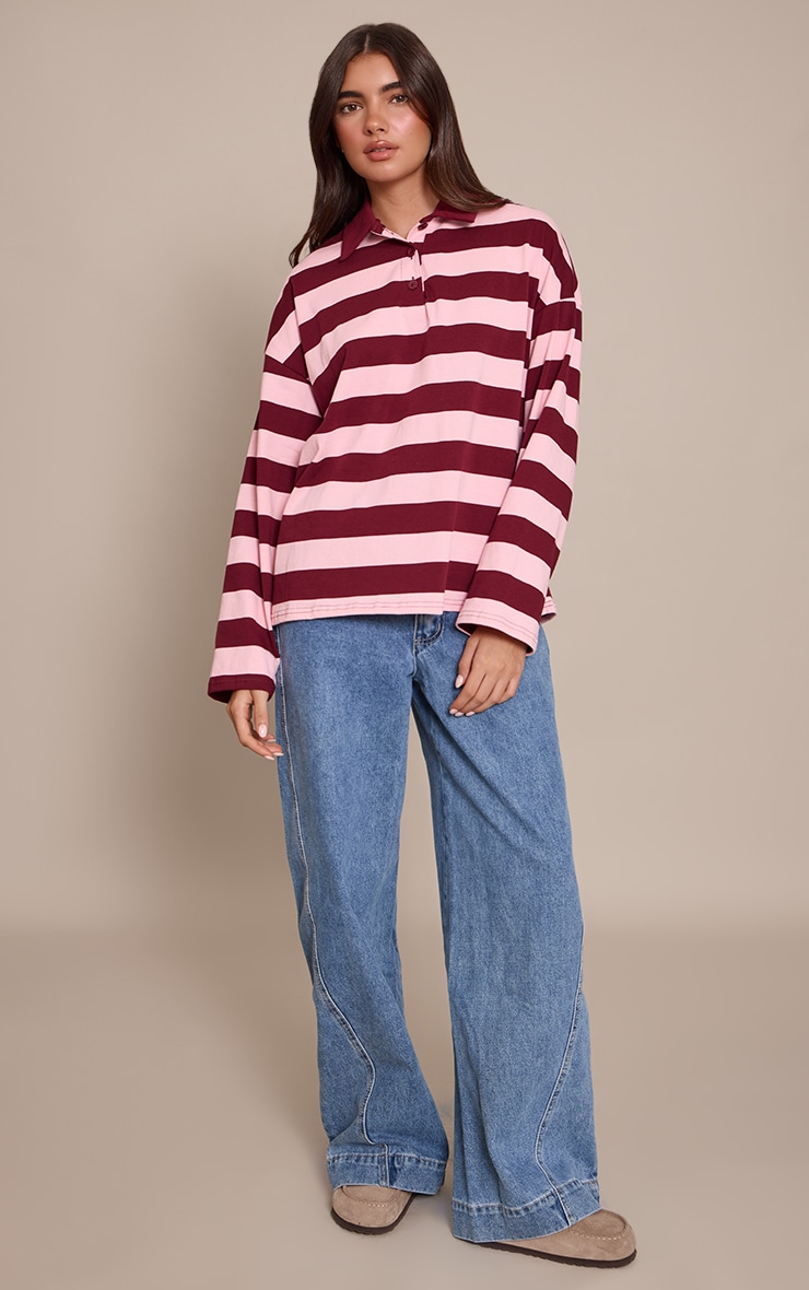 Plum Collar Detail Long Sleeve Rugby Top image 3