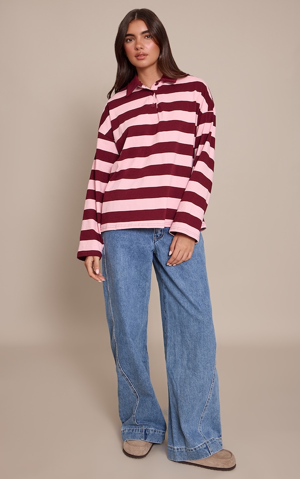 Plum Collar Detail Long Sleeve Rugby Top 