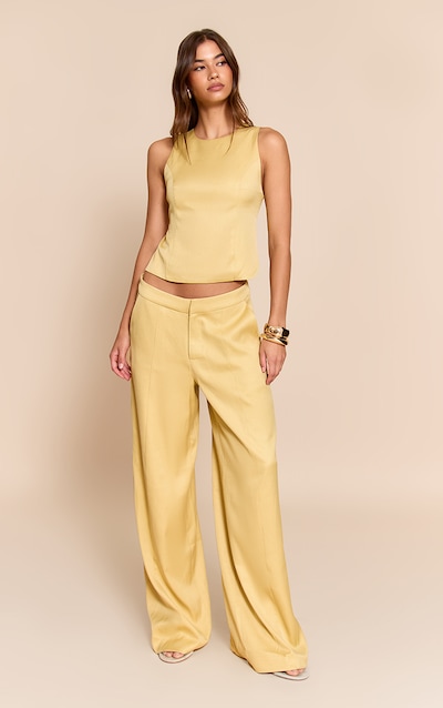 Pantalon large tissé jaune citron à pinces