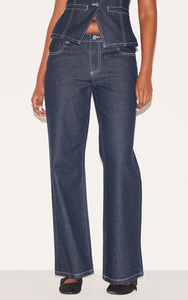 Raw Indigo Wash Mid Waist Straight Leg Jeans image 2