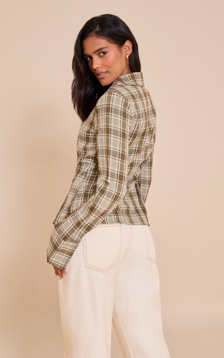 Green Fitted Check Shirt image 2