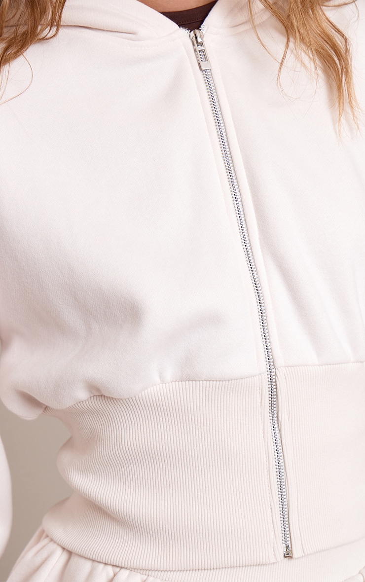 Veste cintrée en sweat crème à doublure en polaire et zip image 4