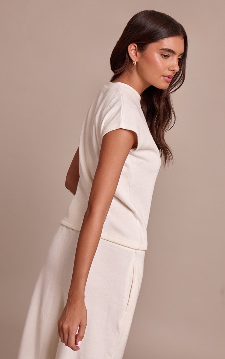 Cream Rib Knit Short Sleeve Top image 2