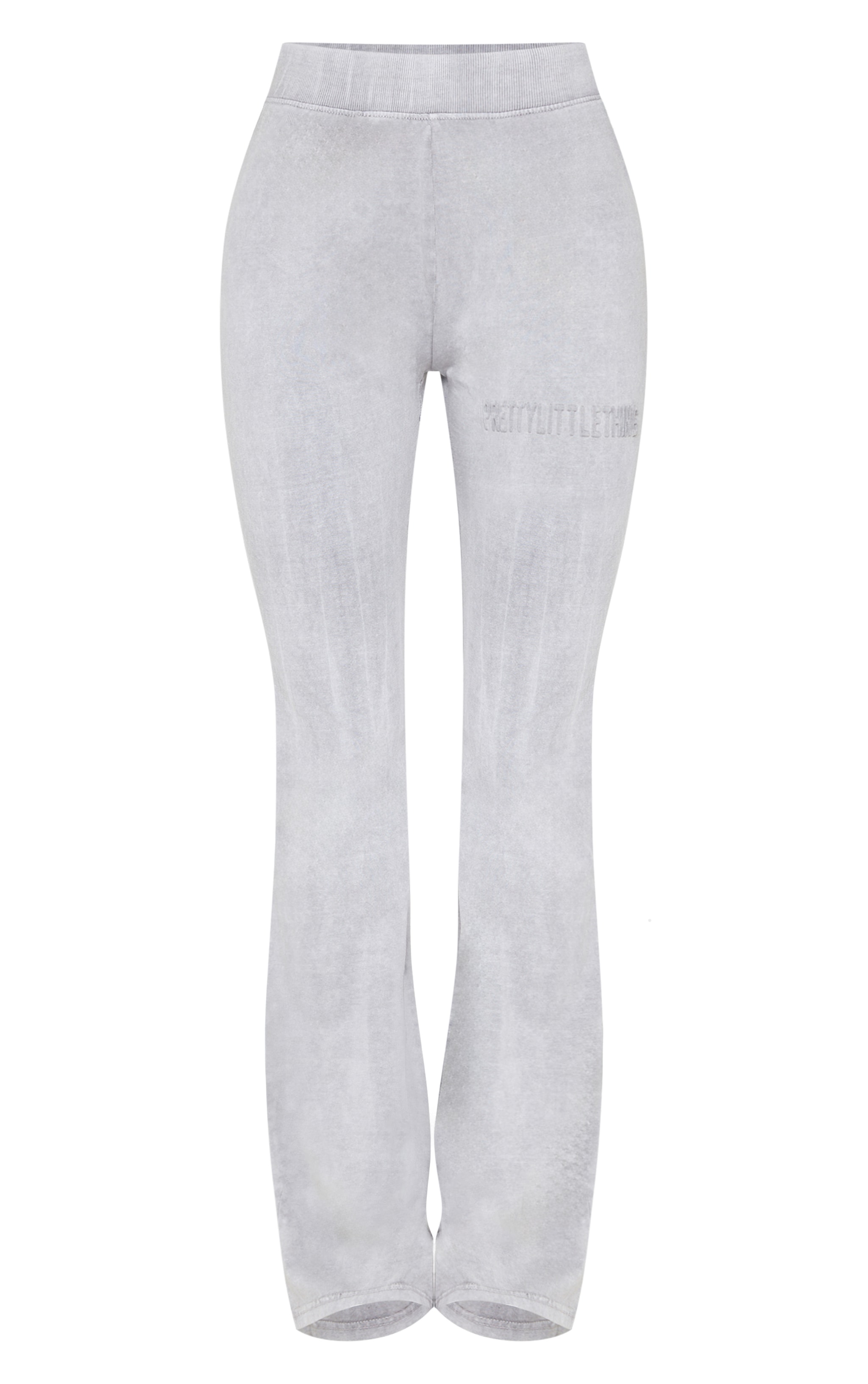 PRETTYLITTLETHING Light Grey Embossed Logo Washed Skinny Flare Pants image 5