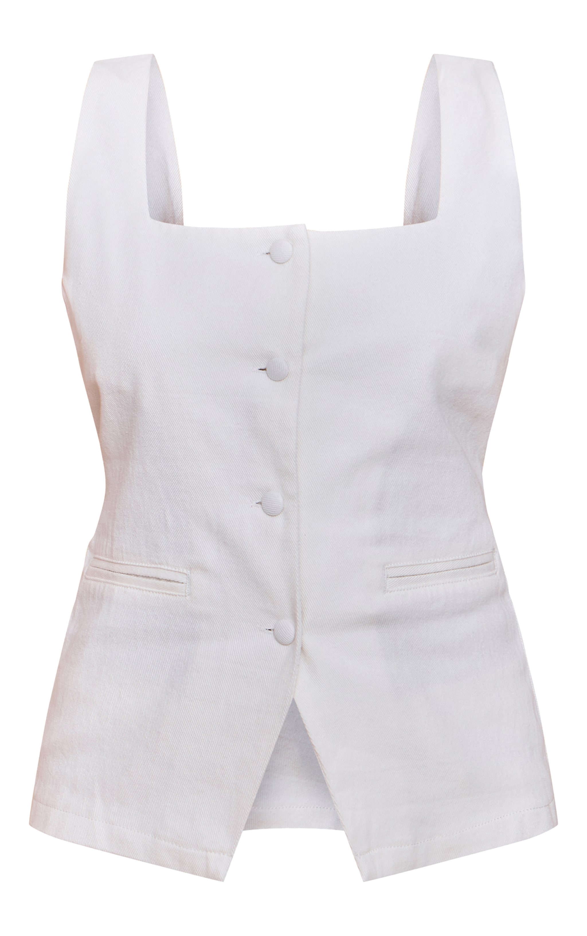 White Tie Back Covered Button Denim Top image 5
