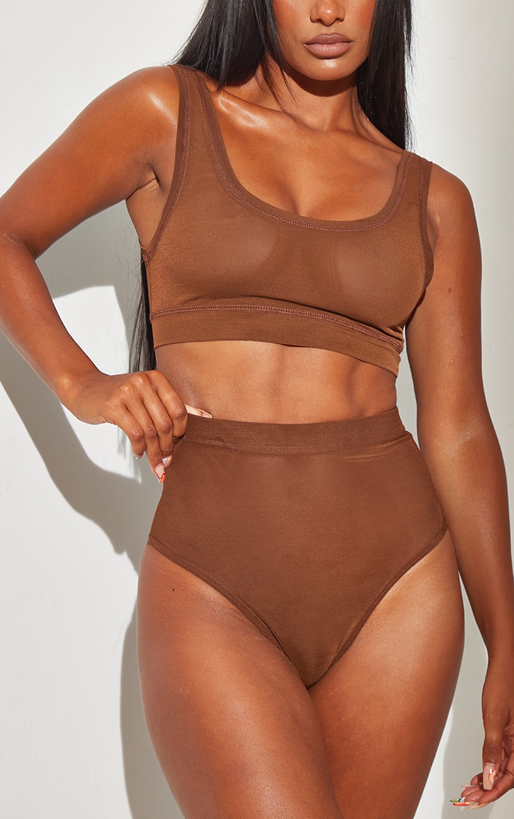 Slip-culotte gainant en mesh fin marron image 1
