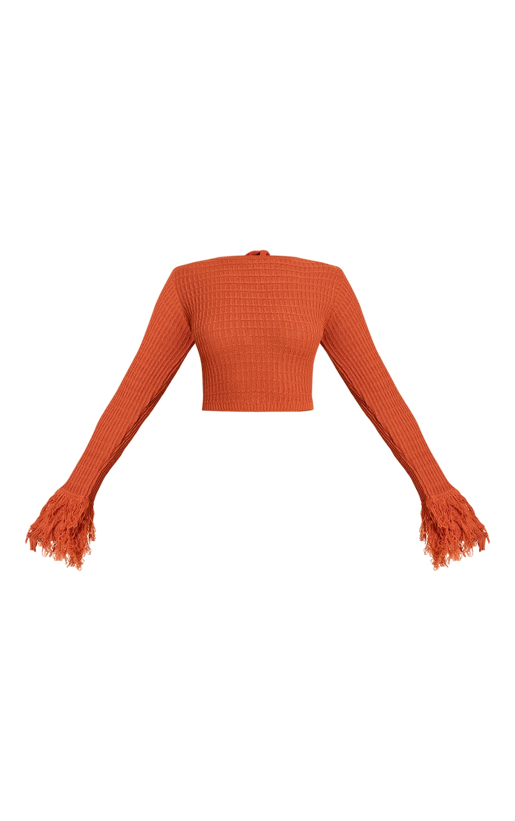 Rust Tassel Cuff Cropped Top | Knitwear | PrettyLittleThing USA