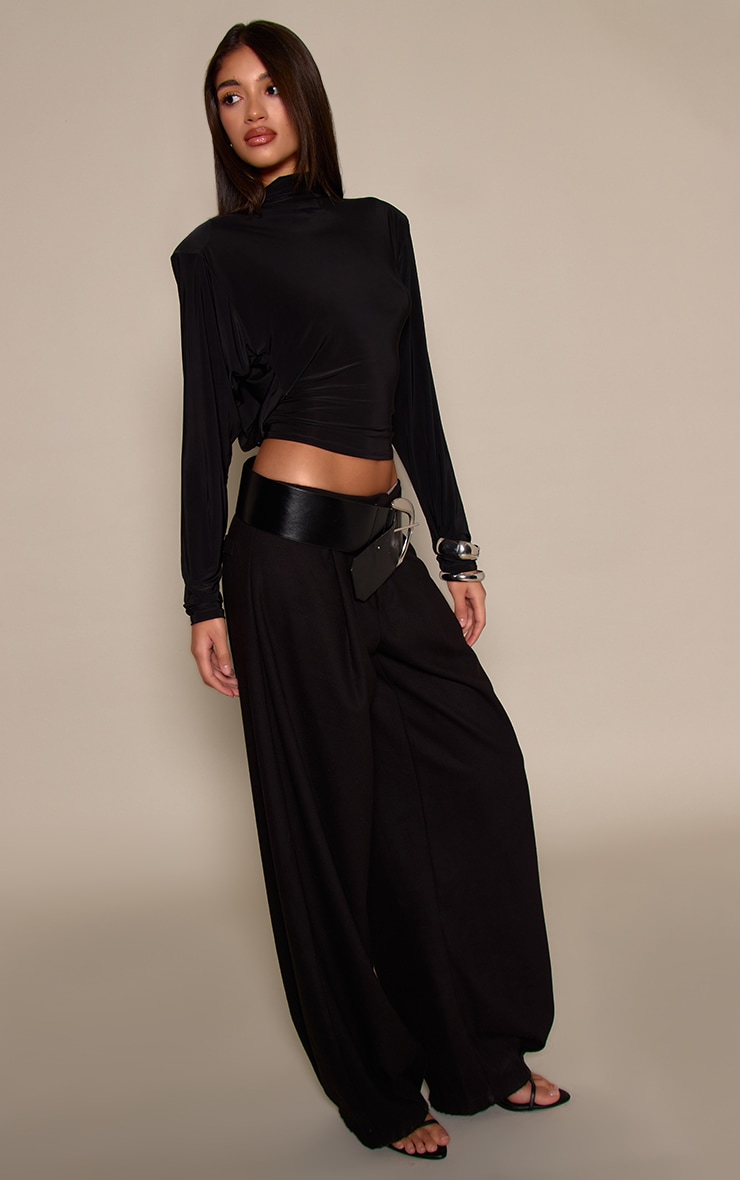 Black Slinky Cowl Back Slouchy Long Sleeve Top  image 3