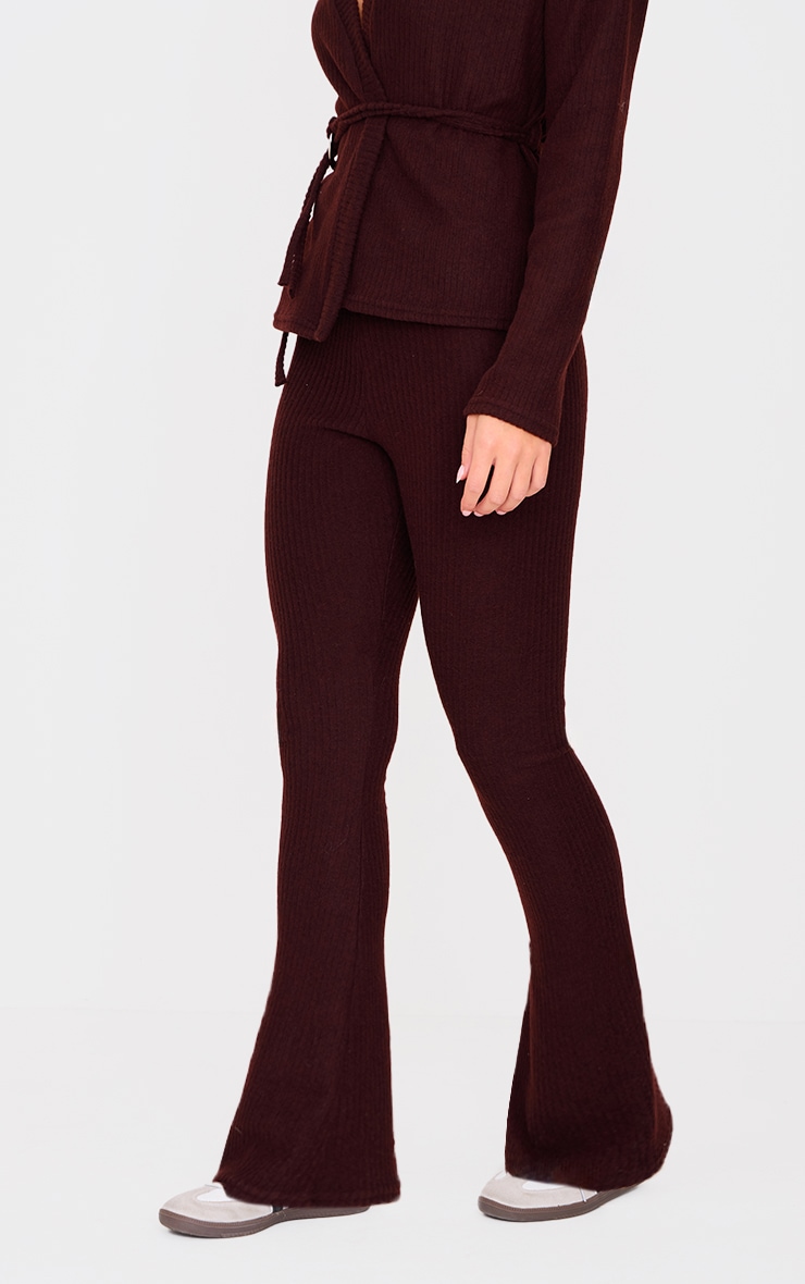 Chocolate Soft Rib Tie Trim Detail Skinny Flares image 2