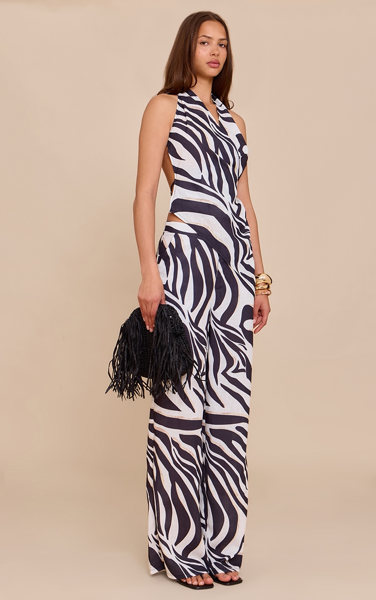 Black Zebra Print Halterneck Top image 3
