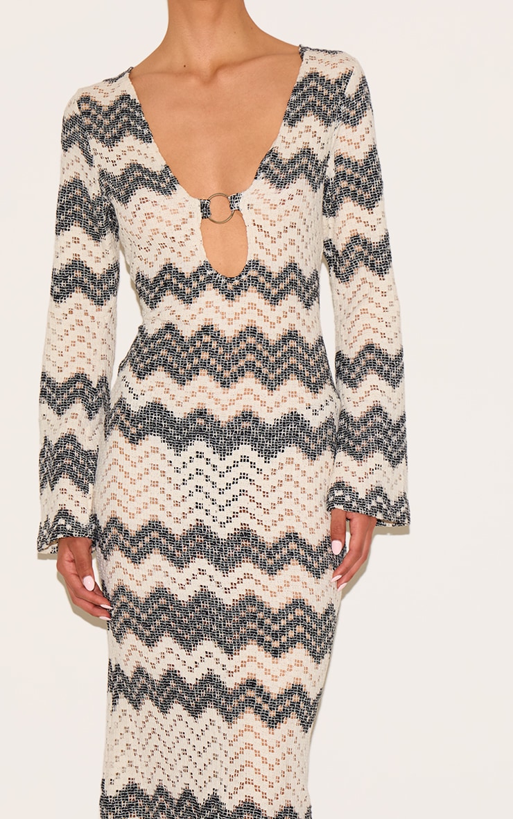 Tall Black Striped Plunge Neck Fitted Midaxi Dress image 4