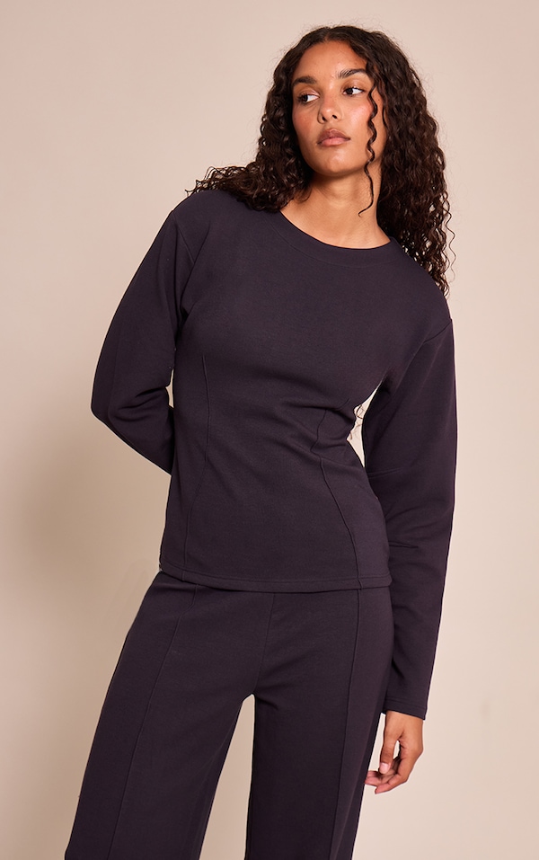 Sweat tissé bleu marine à taille cintrée