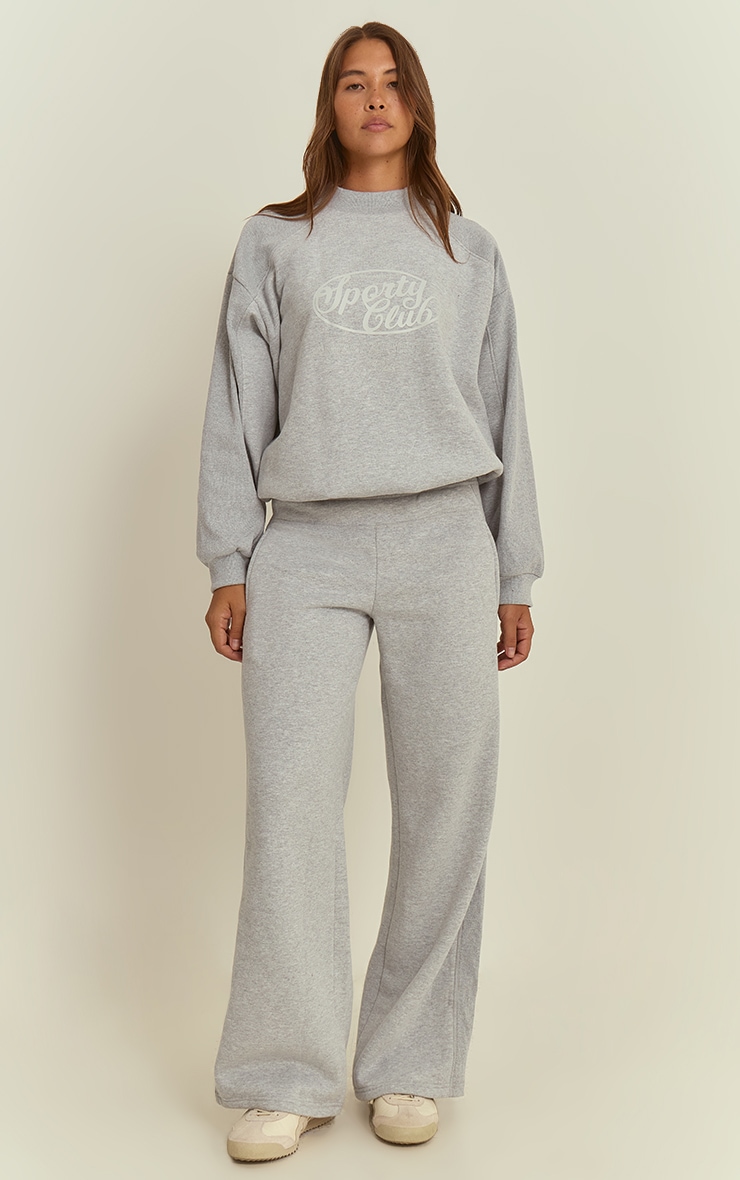 Grey Marl Rib Panel Wide Leg Sweatpants image 1