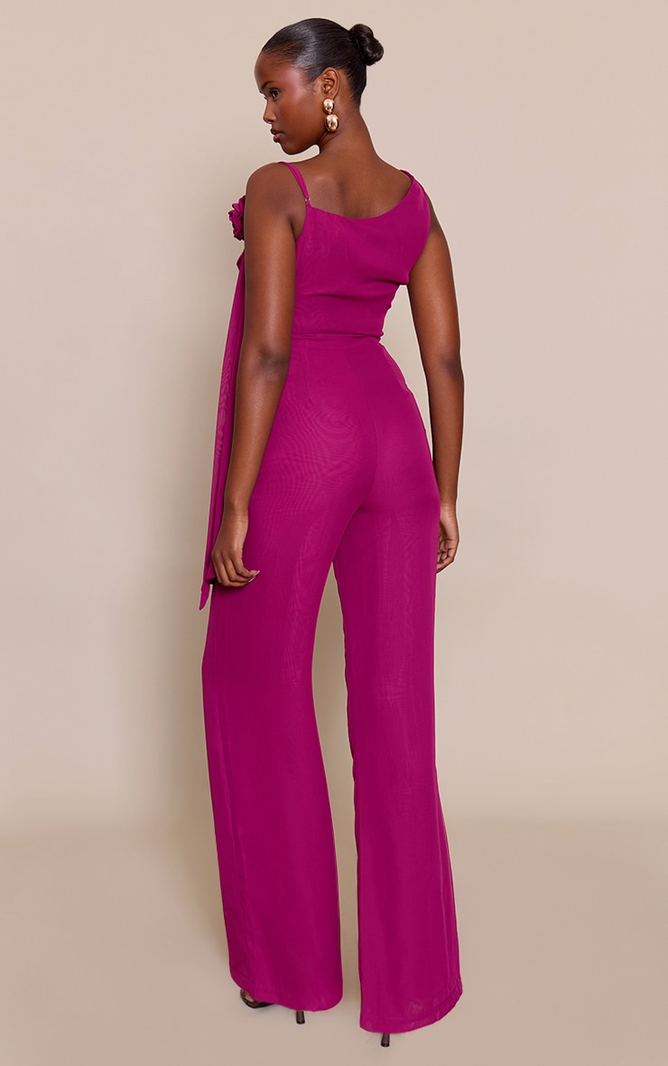 Deep Plum Chiffon Corsage Detail Wide Leg Jumpsuit image 2