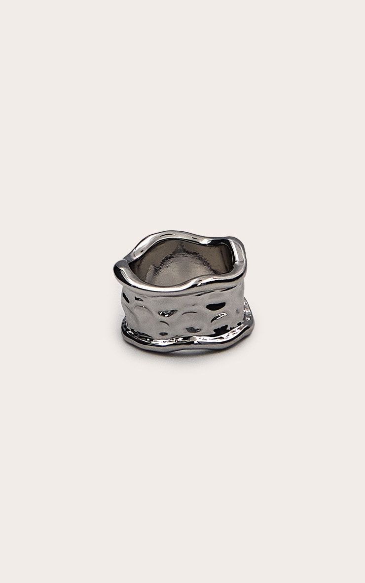 Silver Textured Abstract Ring image 3