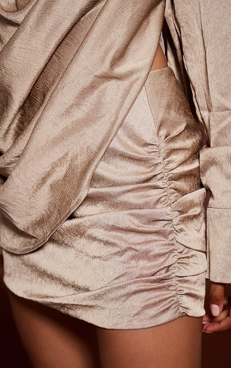 Stone Textured Satin Ruched Mini Skirt image 5