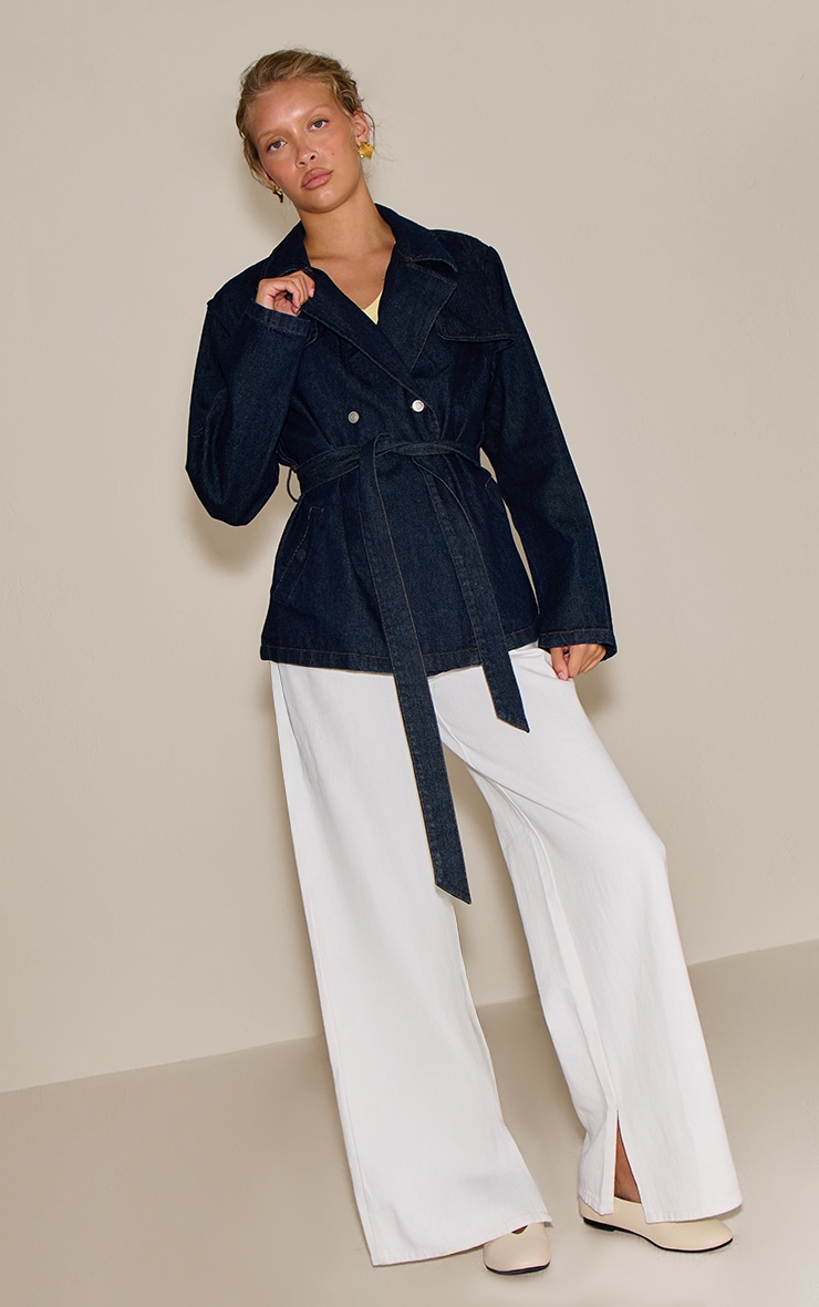 Indigo Belted Cropped Denim Trench image 3