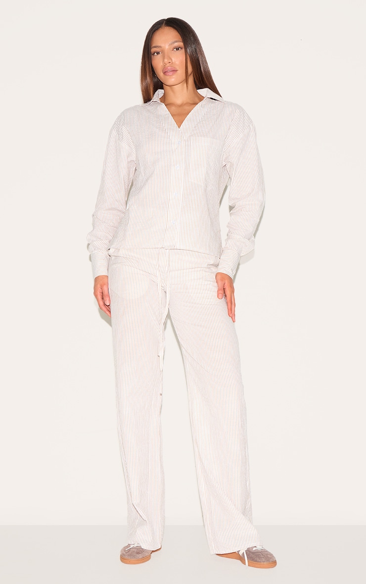 Tall Cream Pinstripe Open Back Button Detail Shirt image 3