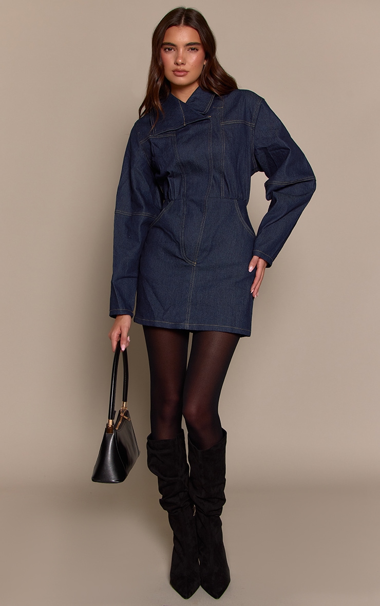 Indigo Twill Contrast Stitching Bodycon Dress image 3