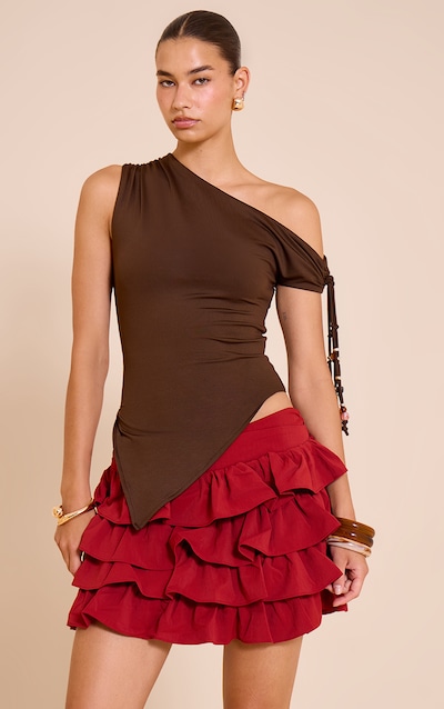 Mini-jupe style tutu fluide tissée rouge profond