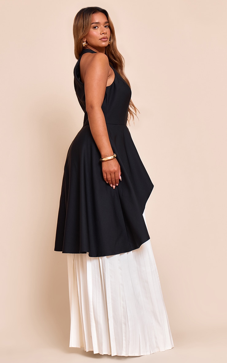 Shape Black High Neck Waterfall Contrast Pleat Maxi Dress image 2