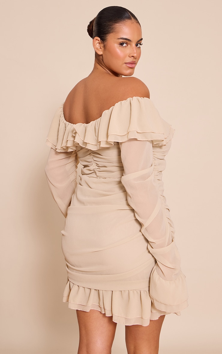 Plus Almond Oil Bardot Ruffle Detail Shift Dress image 2