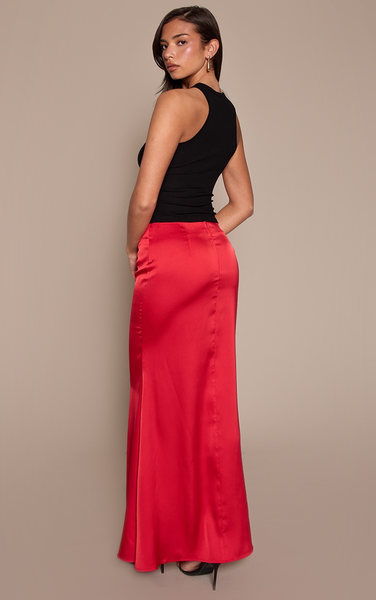 Red Satin Floaty Maxi Skirt image 3