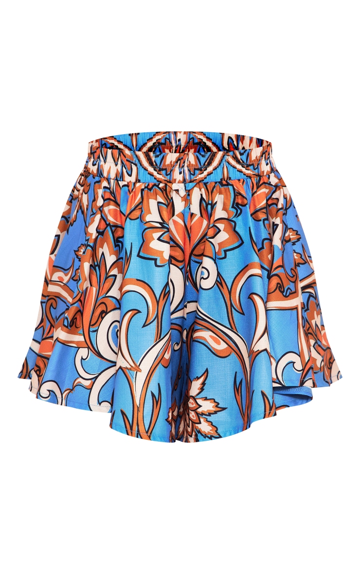 Blue Floral Print Linen Look Floaty Shorts image 2