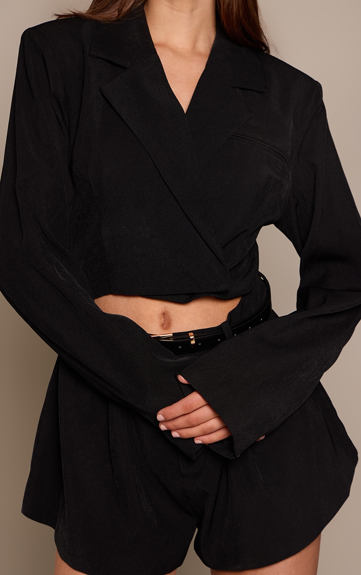 Black Blazer Belt Detail Romper image 4