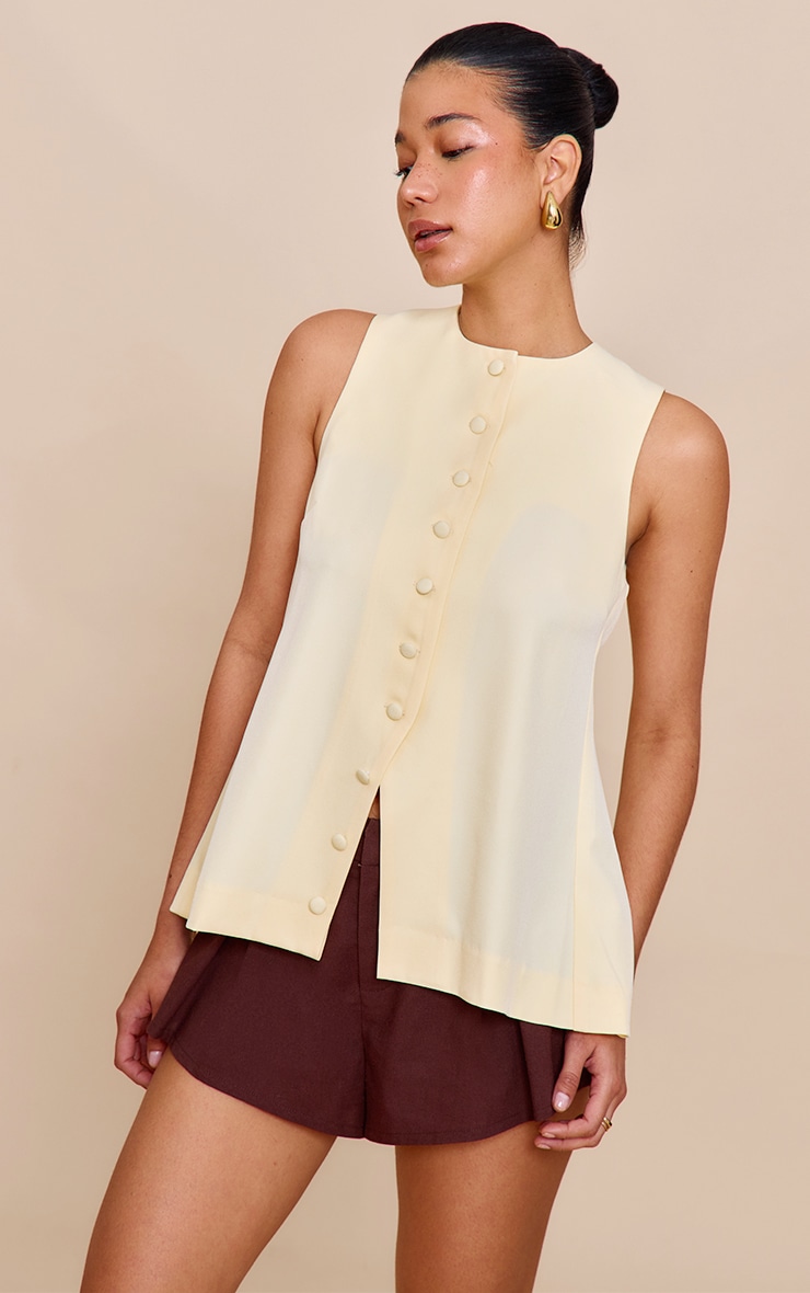 Butter Yellow Woven Button Down Longline Vest image 4