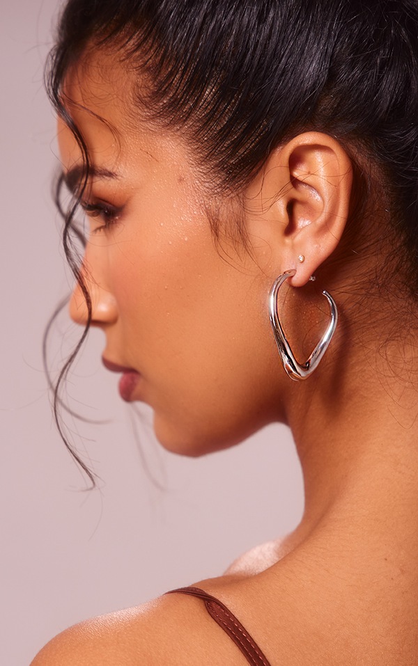 Silver Thin Curved Hoop Earrings PrettyLittleThing