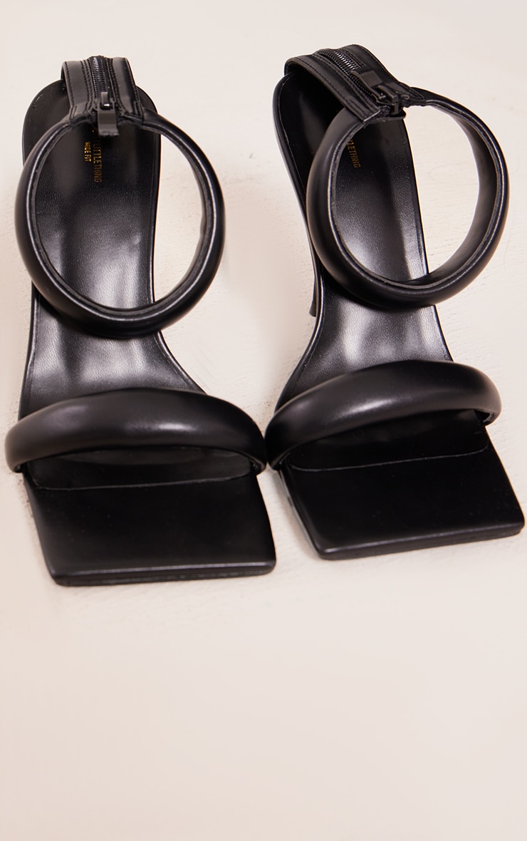 Black PU Square Toe Padded Double Strap High Heeled Sandals image 3