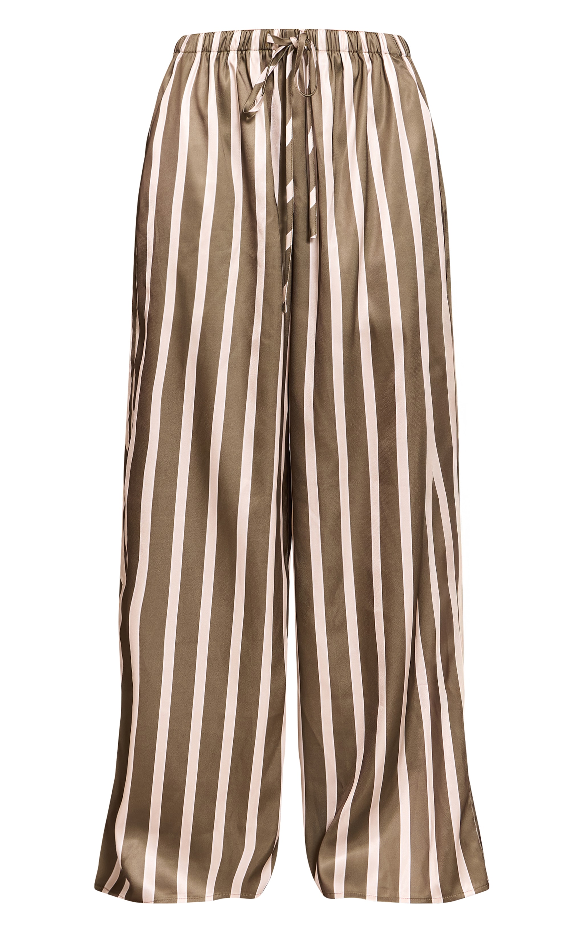 Khaki Satin Pinstripe Wide Leg Pants image 5