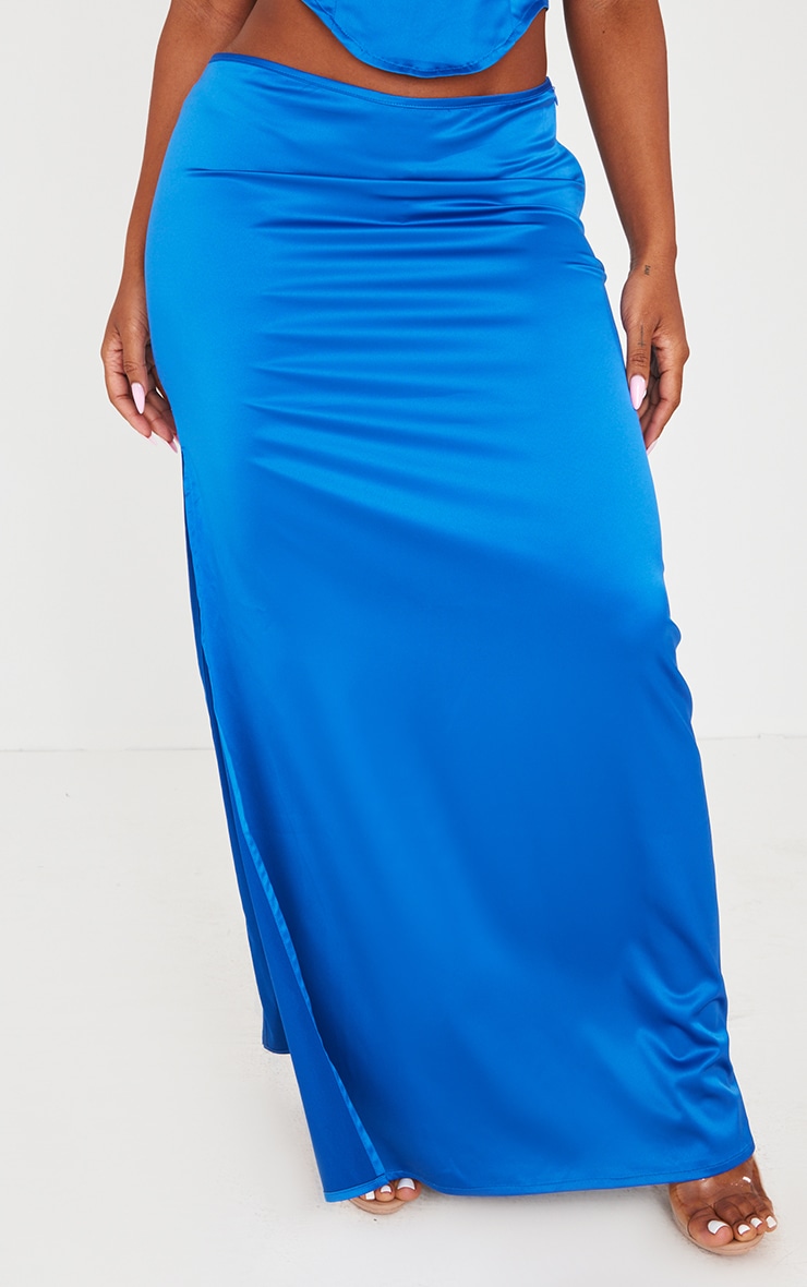 Shape Blue Satin Low Rise Maxi Skirt image 2