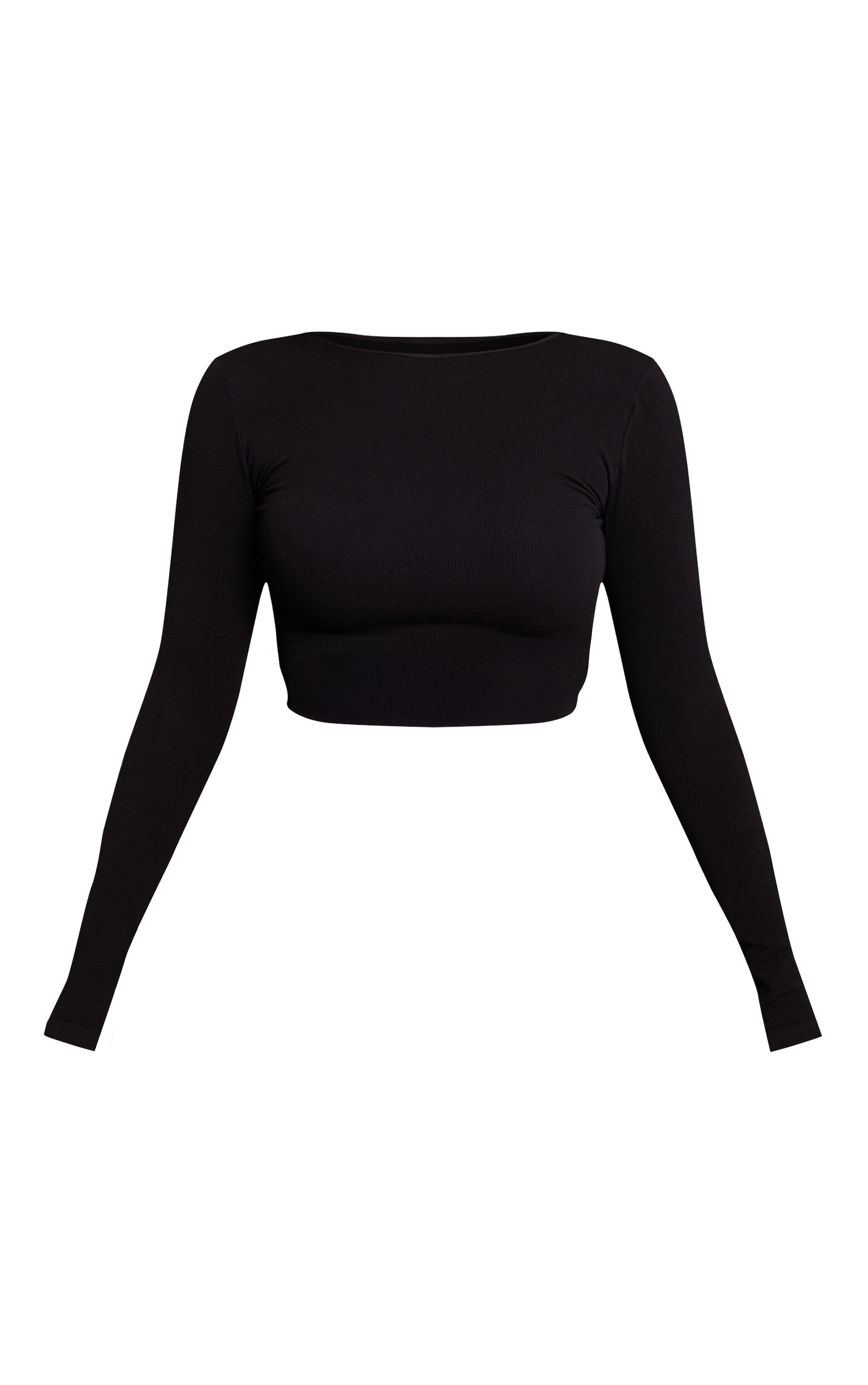 Shape Black Boat Neck Long Sleeve Seamless Top image 5