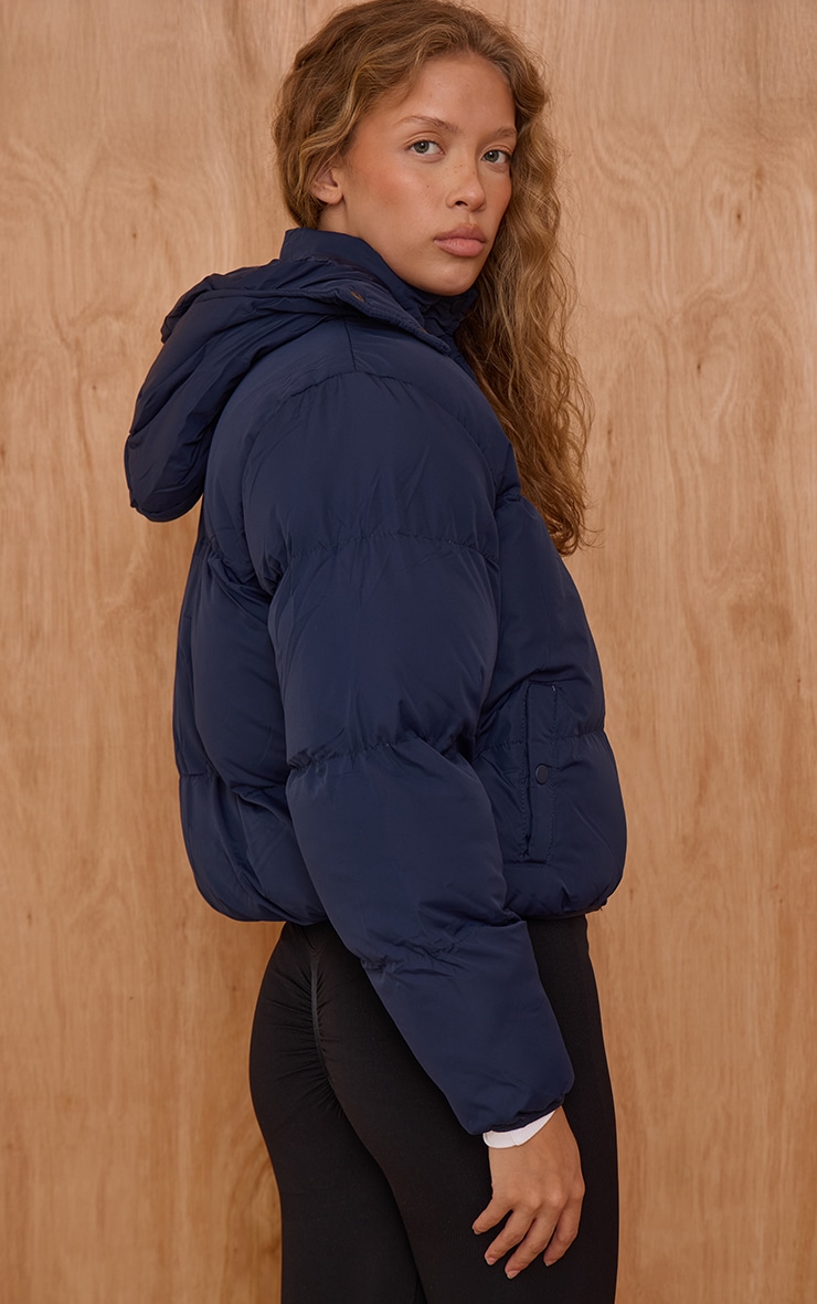 Navy Hooded Puffer Coat image 2