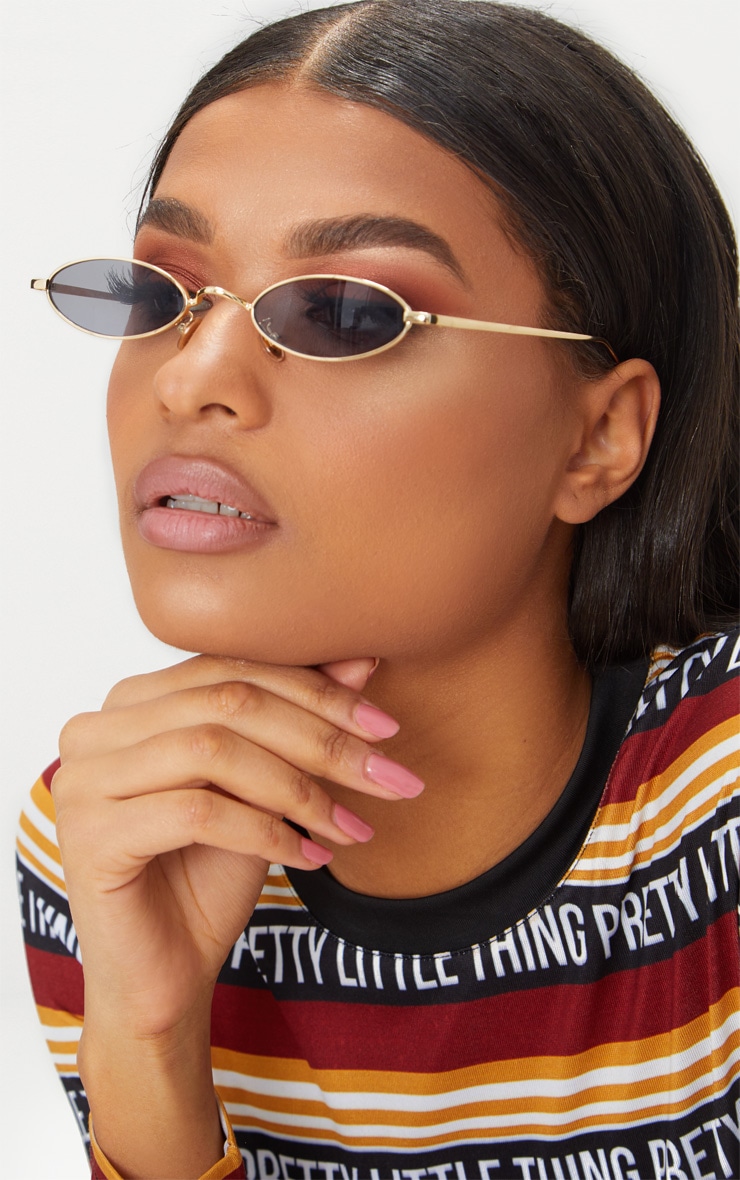 Black Small Oval Retro Sunglasses PrettyLittleThing