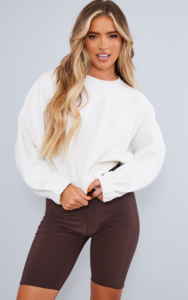 Cream Oversize Rib Hem Sweatshirt image 4