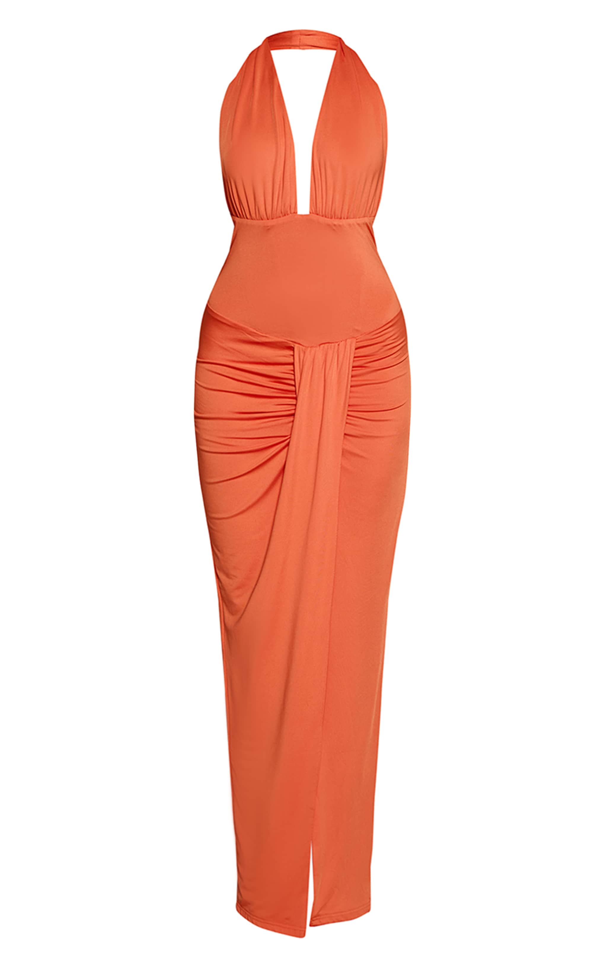Orange Corset Plunge Drape Maxi Dress image 5