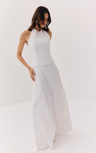 White Tailored Halterneck Maxi Dress
