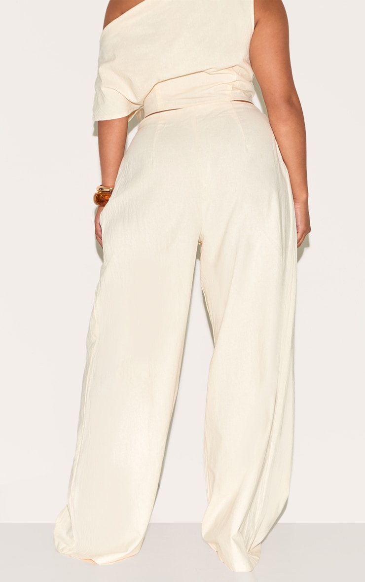 Shape Cream Linen Look Highwaisted Pleated Wide Leg Pants image 3