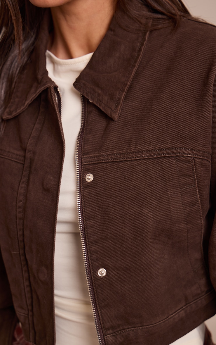 Chocolate Concealed Placket Denim Jacket image 4